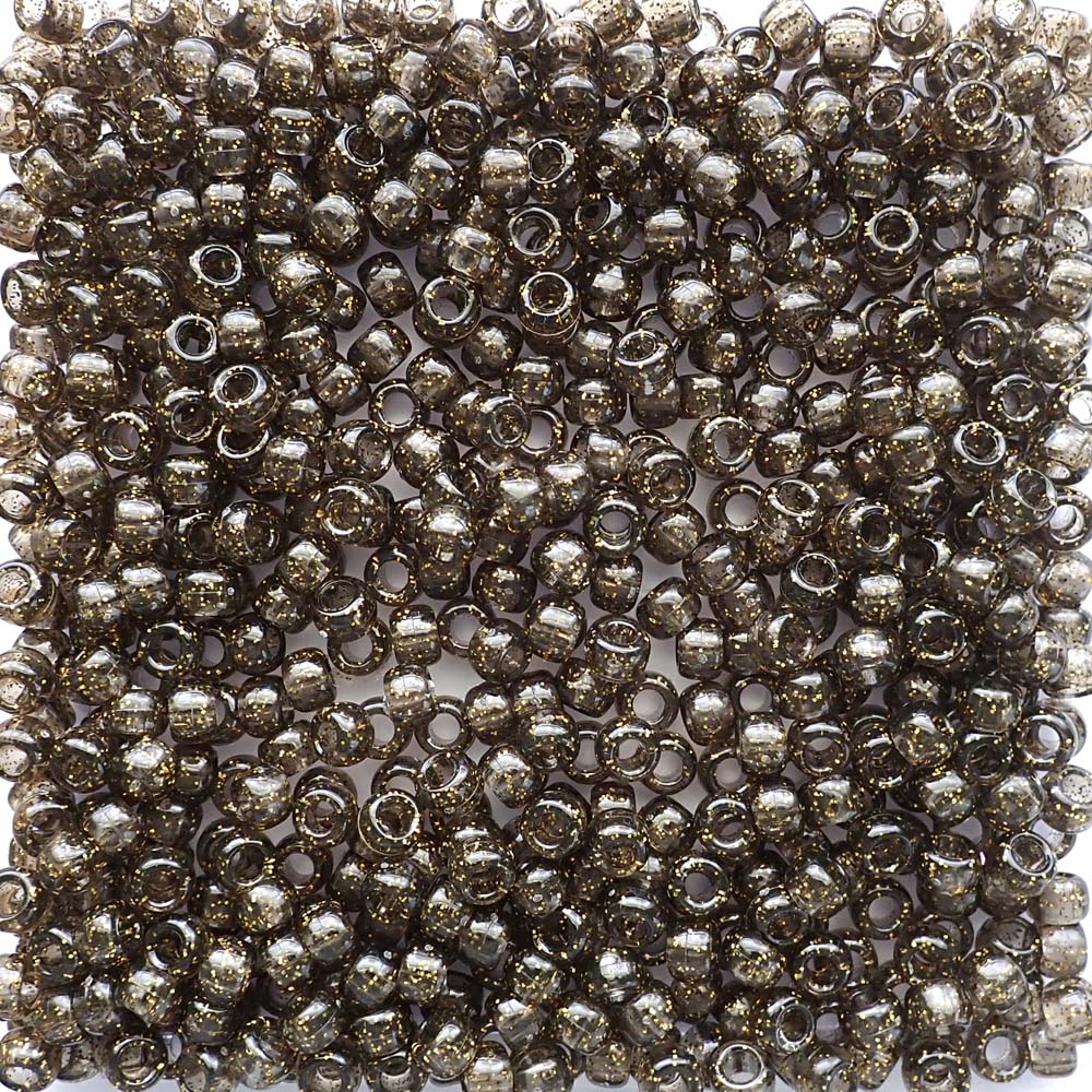 Jet Black w/ Gold Glitter Plastic Pony Beads 6 x 9mm, 500 beads
